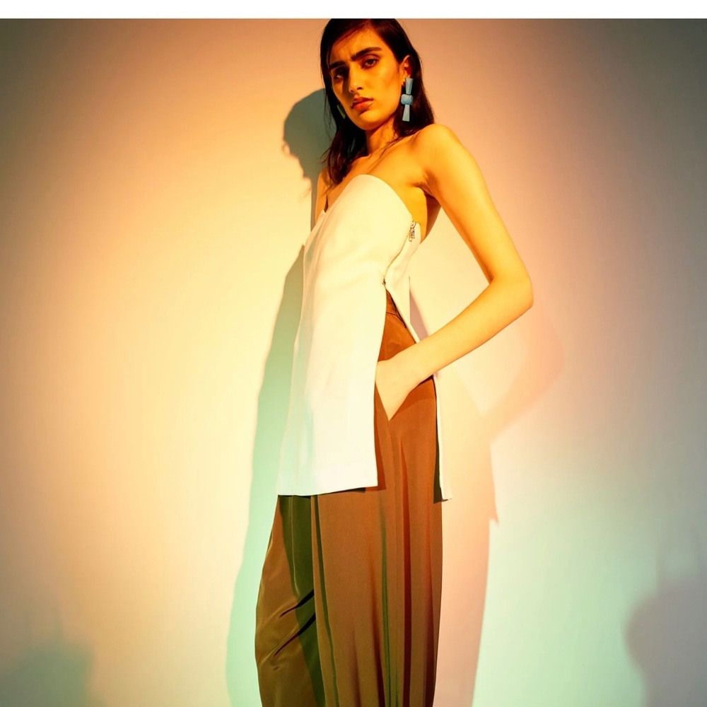 TIBI Fluid Drape Squiggly Strapless Tunic Top size 4 White NWT